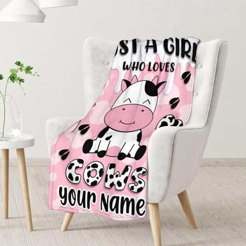 Mercuryelf Custom Cow Throw Blanket - Soft, Fuzzy & Warm - 30x40 Inches Small Blankets for Lap, Crib - Pink Cute Throws Gift for Kids