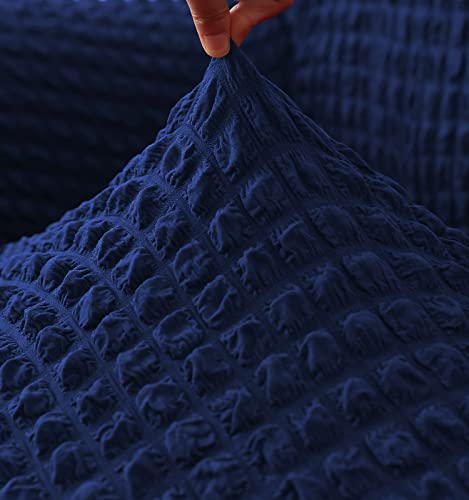 Image of House of Quirk Turkish Bubble Frill 280 GSM Sofa Slipcovers, Durable Washable Universal Triple Seater High Elastic Furniture Protector (Navy, 185-230cm)