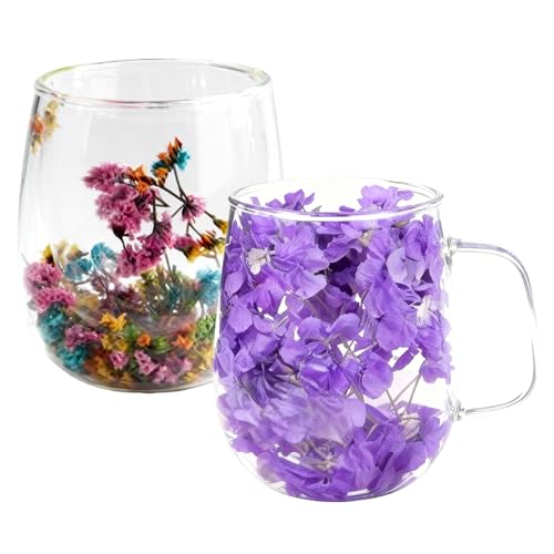 2 vasos de café de doble pared de 350 ml, flor seca, bonita taza con asa, aislada y resistente al calor, ideas de regalo para mujeres, madre, esposa, profesora y hermana