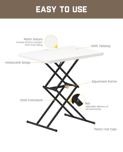 FanttikOutdoor 28 inch Quick Pop Up Table, One-Handed Height Adjustment, 3 Heights, No Assembly, Multi-Functional Personal Folding Table, TV Tray, Portable Dinner Table, Granite White Zeta X1 Pro - Thumbnail 7