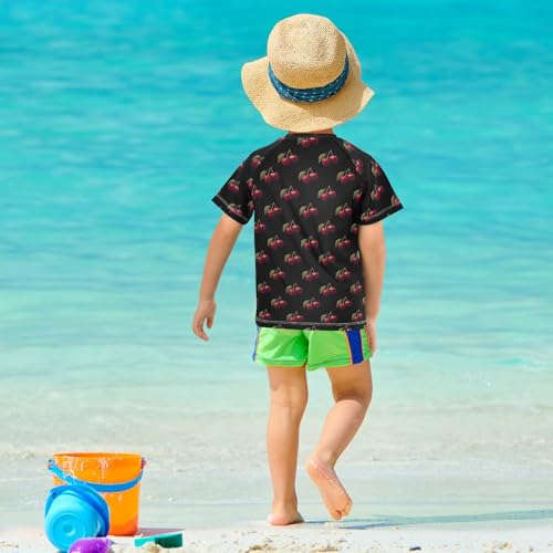 ALAZA Kids Rash Guard Boys Toddler Swim Shirts Short Sleeve Cherry Fruits UPF 50+ 3T 5