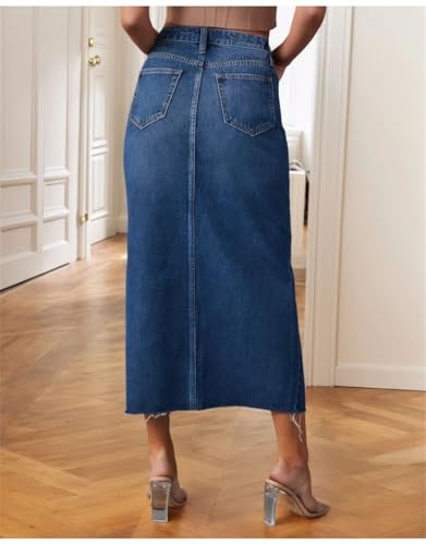 Long Slit Denim Skirts for Women High Waist A Line Maxi Denim Skirt3