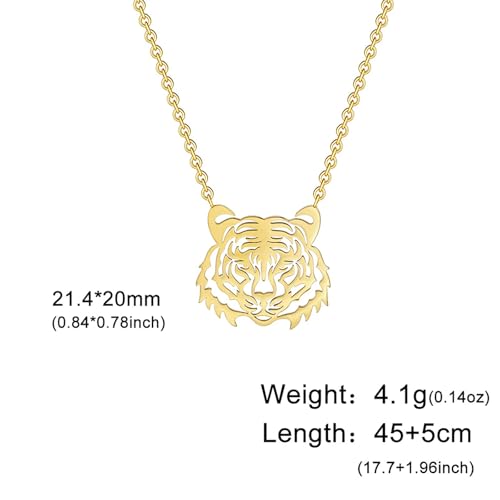 VASSAGO Tiger Animal Pendant Necklace for Women Stainless Steel Cute Africa Lions Tiger Face Necklaces Dainty Hollowed Charm Jewelry Gift 6