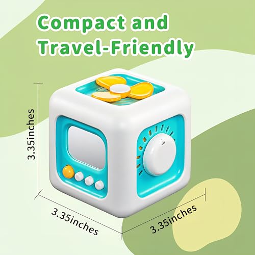 Image of Brand Conquer Montessori Busy Cube for Toddlers 1-3,Car Travel Toys Busy Board Activity Cube,Learning Stocking Stuffers Educational Birthday Gifts Sensory Baby 12-18 Months (Fan Learning 6 in 1 Blue)
