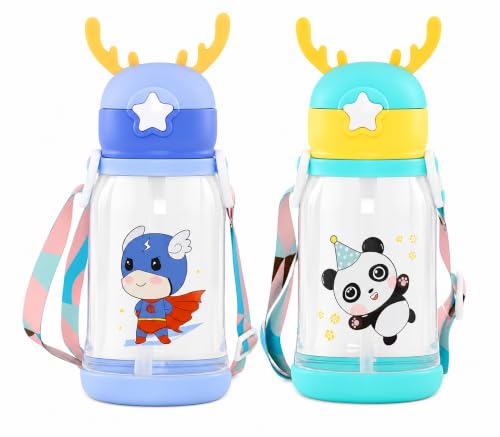 Image of ADTOO Kids School Water Bottle with Straw, Leak Proof, BPA Free Plastic Sipper Bottle for Boys & Girls, Lightweight Reusable Drinking Bottle for School, Travel & Outdoor, 500ml Multicolor (Pack of 1)