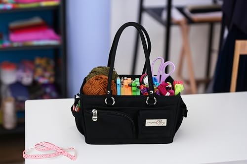 Image of Everything Mary Junior Deluxe Store & Tote Organizer - Black Craft Tote with Handles - Collapsible Storage Caddy for Scrapbooking, Sewing, Art Supplies & DIY Creative Tools