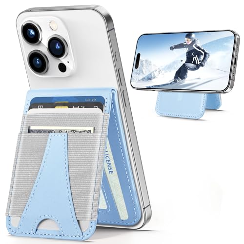 Miroddi Adjustable Stand Magnetic Wallet for iPhone 14/13/12 Series, Sky Blue, Fit 10 Cards