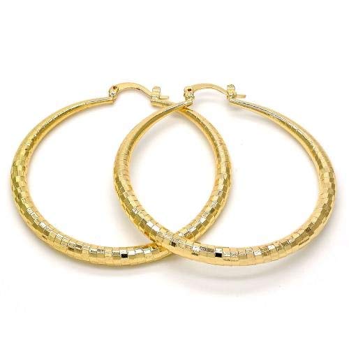 Womens14K Gold Layered Hoop Earrings Diamond Cut Finish 2 inches wide Gold Tone