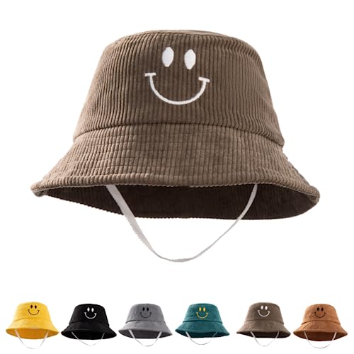 Image of Kids Sun Hat Toddler Bucket Hat UPF 50+ Sun Protection Embroidered Corduroy Outdoor Hat Fishing Cap for 3-10 Years (One Size,Coffee)