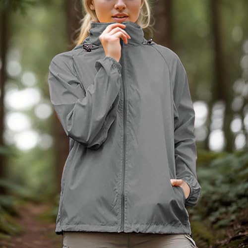FZYLQY Rain Jacket Womens Waterproof Lightweight Windbreaker Jacket with Hood Outdoor Sports Packable Raincoat with Pockets2