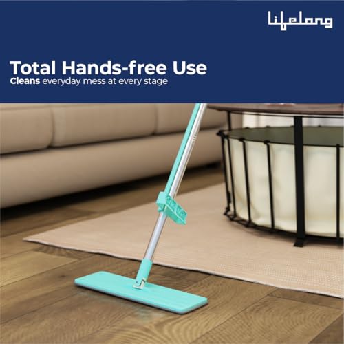 Image of Lifelong Wet and Dry Floor Mop for Home Cleaning | 360 Rotating Flat Mop with Stainless Steel Handle & Microfiber Pads | Adjustable Pole, Reusable Washable Pad | Ideal for Tiles, Wood, Marble Floors