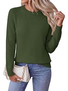 BTFBM Casual Long Sleeve Sweaters for Women Solid Fall Sweater Army Green