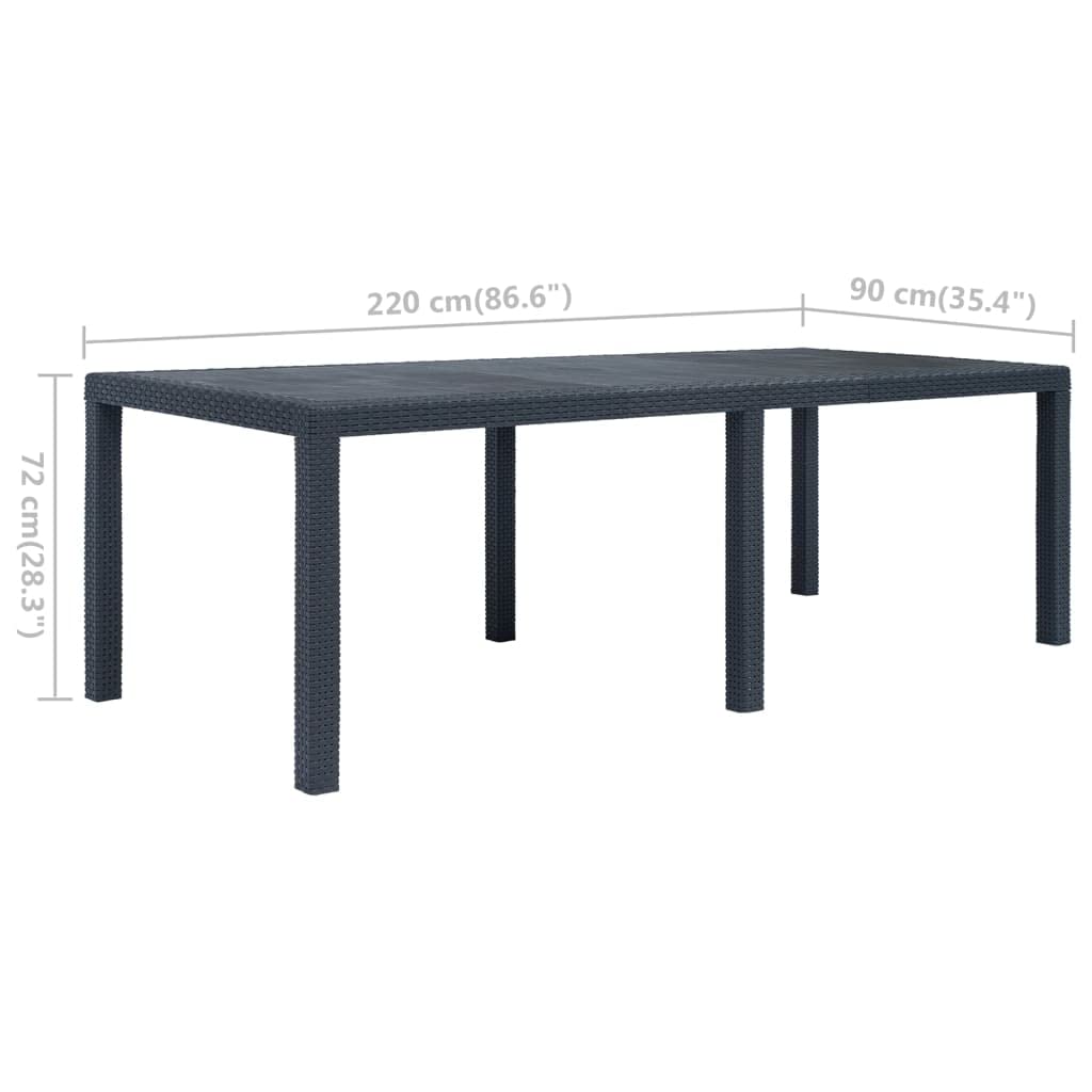 vidaXL Table de Jardin Anthracite 220x90x72 cm Plastique Aspect rotin