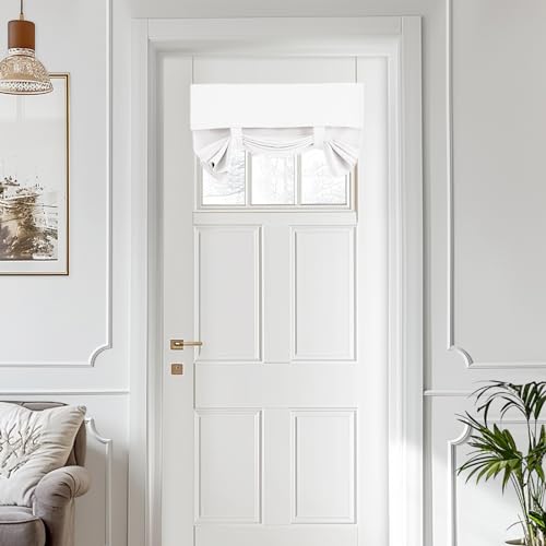 Vatge Pure White French Door Curtain - Short Window Covering for Bathroom 50% Sunlight Blocking Room Darkening Energy Saving Tricia Door Shades for Small Windows, 1 Panel, W26 x L20, Pure White
