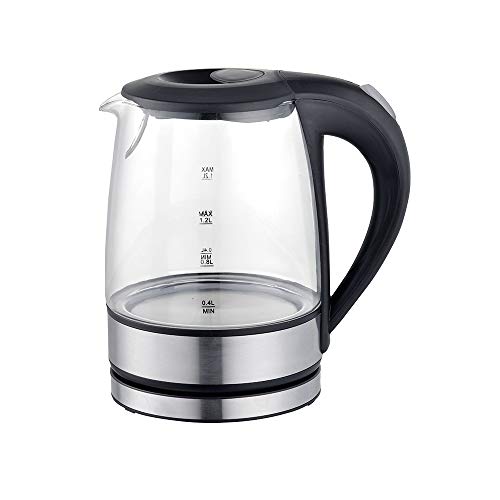 LIVIA Glas Wasserkocher 1.2 Liter, Wasserkoch mit Auto-off, Schwarz und Edelstahl Material, 1500W
