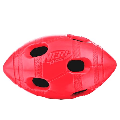 Nerf Dog Rubber Football Dog Toy with Interactive Squeaker and Crunch, Lightweight, Durable and Water Resistant, 6 Inch Diameter for Medium/Large Breeds, Single Unit, Red