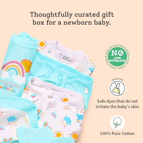 Image of SuperBottoms Baby Gift Set for New Born - Skin-Friendly Newborn Essentials - Ideal Gifts for NewBorn Baby - Unisex Clothing - 0-3 Months - 11 Pieces Baby Gift Hamper (Blue)