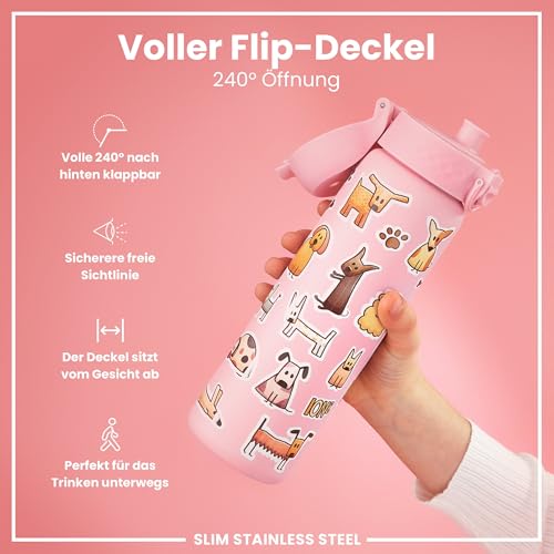 ion8 Leicht Stahl-Trinkflasche 600 ml Nicht IsoliertAuslaufsicher Einhandöffnung Sichere Verriegelung Spülmaschinenfest Klappdeckel Tragegriff Leicht zu Reinigen, Hunde