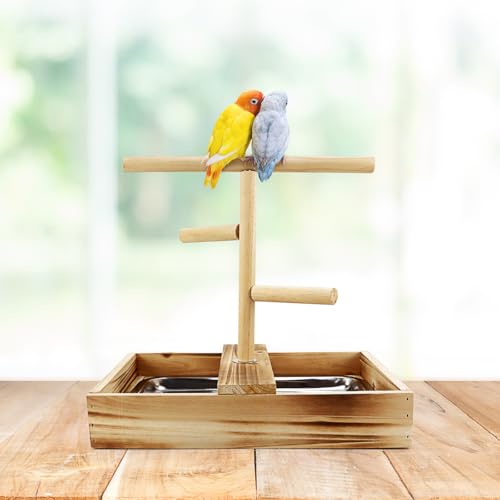 Image of Bird Perch Stand with Removable Tray, Natural Wood Parrot Playground, Tree Perch Platform Play Gym for Cockatiel Budgie Parakeet Conure