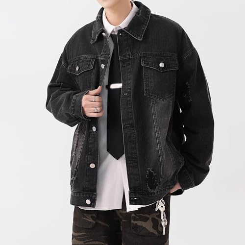 Chaqueta de mezclilla para hombre estilo casual rasgado miniatura 2