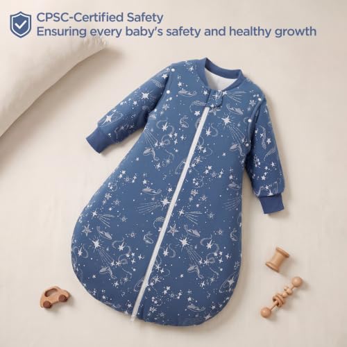 Image of Duomiaomiao 2.5 TOG Baby Sleep Sack 100% Cotton Winter Long Sleeve Baby Wearable Blanket, Super Warm Quilted Comfy Toddler Sleeping Sack