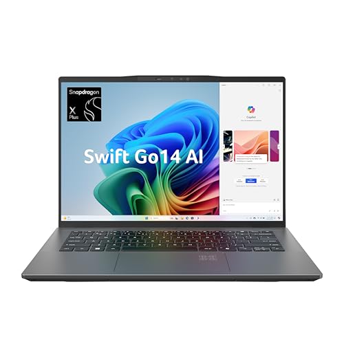Acer Swift Go 14 AI PC, Qualcomm SnapdragonX Plus X1P-42-100,Office 2024 + M365 Basic,(16GB LPDDR5X/ 512GB SSD/14.5-inch WUXGA//Qualcomm Adreno/1440p IR Camera with Shutter/Win11) 1.32 kg, Steel Grey.