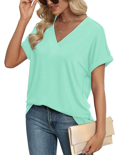 Image of WIHOLL Womens Summer Tops Short Dolman Sleeve Shirts 2026 Fashion V Neck Outfits Clothes