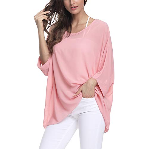 Image of Ckikiou Plus Size Batwing Flowy Semi Sheer Chiffon Blouse Tunic for Women Summer Floral Print Boho Beach Cover ups
