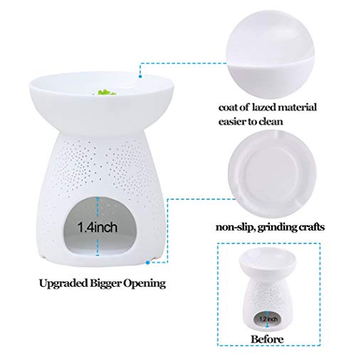 NJCHARMS Ceramic Tealight Holder Essential Oil Burner Aromatherapy Wax Candle Tart Burner Warmer Diffuser Aroma Candle Warmers Porcelain Decoration for Parlor Bedroom Carved Star Shape White