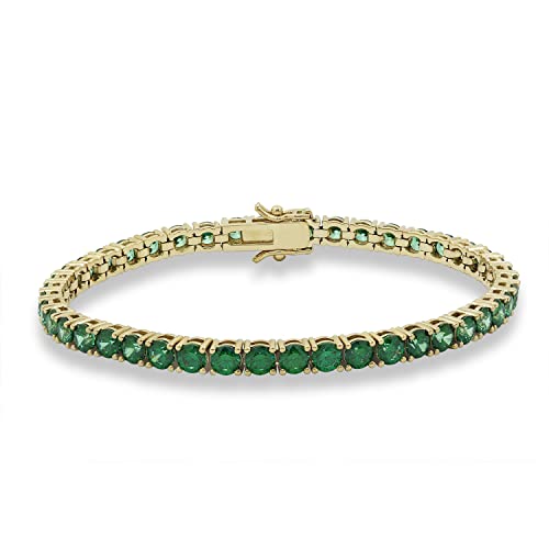 Amazon Essentials Women's Yellow 23K Gold Plated Sterling Silver Infinite Elements Cubic Zirconia Green Round Shape Tennis Bracelet, Size 7.25 Inches, (previously Amazon Collection) by Amazon Essentials - Used condition - US$54.15