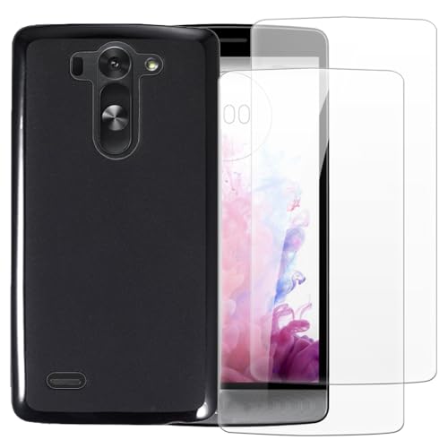 Shantime Case with 2 Pack Screen Protector Combo Compatible with LG G3 Mini, Shockproof Cover and Tempered Glass Set for Full Body Safety(Black)