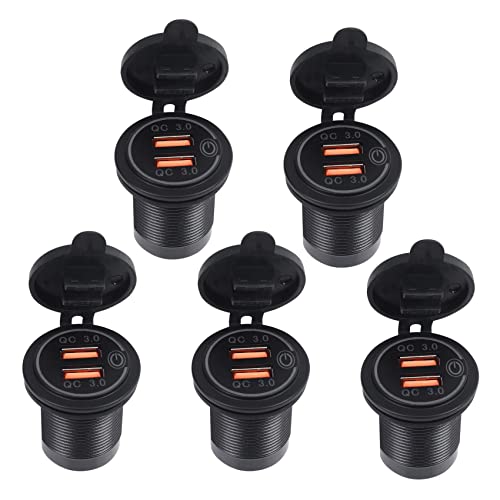 Cargador de coche para viajes con doble puerto USB QC 3.0 de 12V y botón de apagado