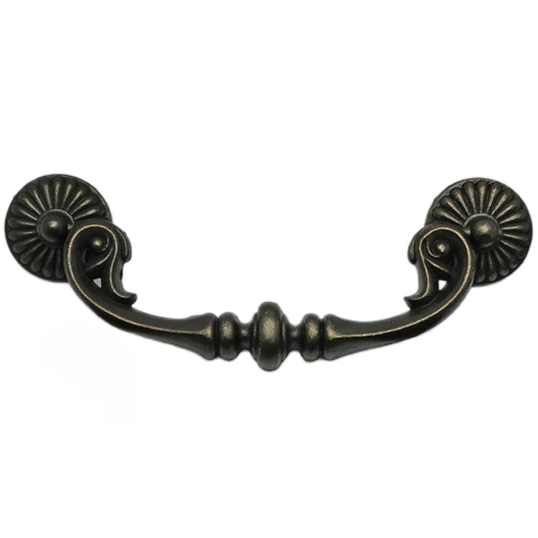 WenRan Antique Black Cabinet Drawer Bow Pulls 5 Inch Hole Spacing Pitch European Vintage Hanging Pulls, Zinc Alloy Cabinet Hardware for Kitchen and