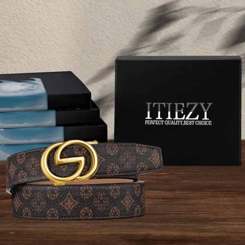 Image of ITIEZY Ratchet Belts for Men - Leather Click Belt for Casual Dress 1 3 /8 inch, Mens Adjustable Belt Trim to Fit