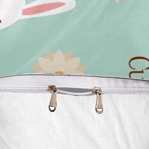Parure de lit simple housse de couette lapin blanc avec 2 taies d'oreiller 3 pièces - 7