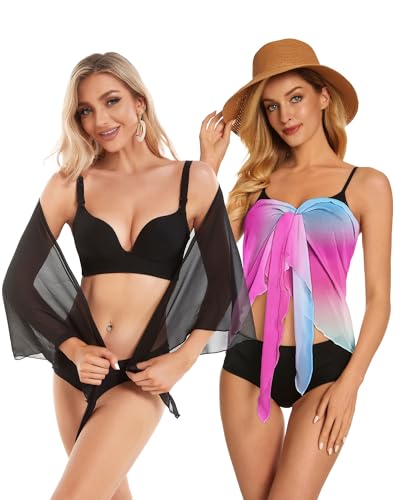 Image of CHICGAL 2 Pieces Women Beach Sarong Bathing Suit Wrap Skirt Sheer Bikini Swimsuit Cover Ups for Swimwear