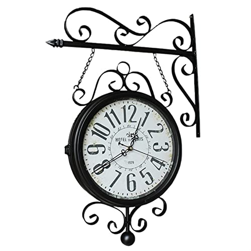 Horloge murale double face grand métal rétro design silencieux facile à suspendre