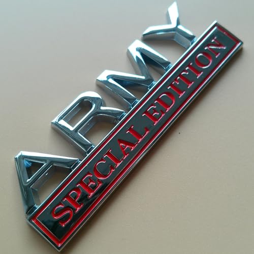 Image of Generic Army Special Edition Emblem with Strong Adhesive, Army Car Emblem 3D Badge Decal Car Truck Replacement Compatible with Universal Vehicle, Car, Truck, SUV (Silver Red)