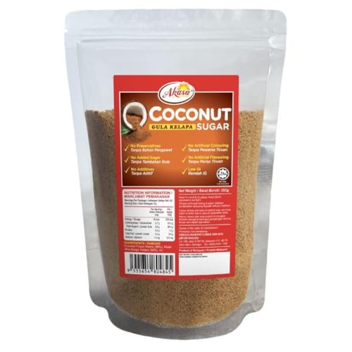 Azúcar de coco 250 g - Gula Kelapa natural - Alternativa al azúcar blanco - Índice glucémico más bajo - Bolsa resellable
