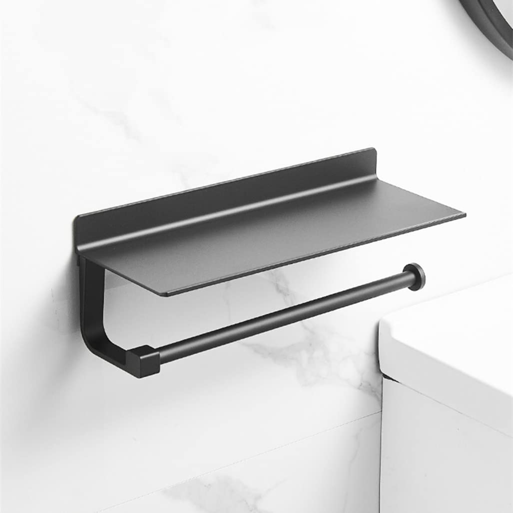 KYTGFH Towel Bar Floating Shelves Shower Caddy Bathroom Shelf Black Silver Space Aluminum Bathroom Shelf Toilet Paper Shelf