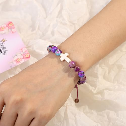 Image of Natural Stone Butterfly Cross Heart Sunflower Pendant Bracelet Suitable for Christmas New Year Valentine'S Day Birthday Bracelet Gifts