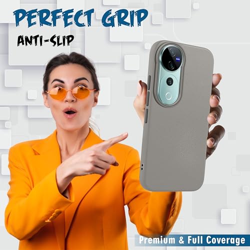Image of V-TAN Leather Textured | TPU Back Cover Case Compatible with Vivo V40 Pro 5G (Gray)