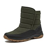 Lands' End Expedition Quilted Slip On Mens Snow Boots Insulated Winter Boots for Men Waterproof with Hook & Loop Closure, Medium or Wide Width Winter Shoes Size 8 to 13 - Dark Green, 10 Medium