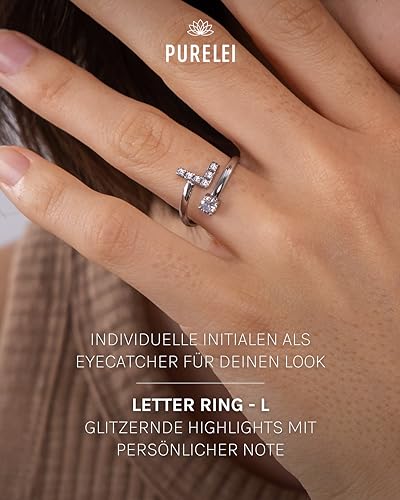 Purelei Buchstaben Ring L – Damenring aus langlebigem Edelstahl – Wasserfeste Ringe – Verstellbare Ringe von Größe 50 bis 60… – Ansicht 2
