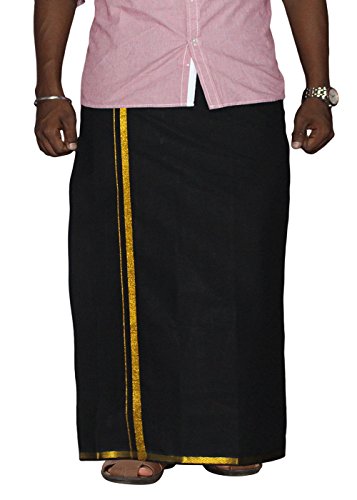 Image of PRAKASAM COTTON Welcro Pocket Dhoti | Jari Border Readymade Cotton Dhoti for Men
