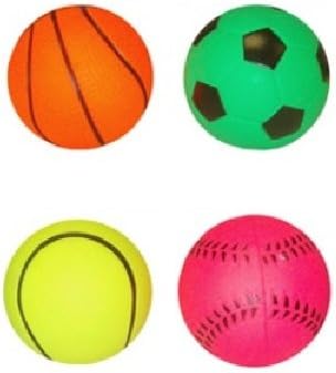 HENBRANDT 4 x Assorted Sports Pattern Hard Sponge Rubber Hi-Bounce Balls (Tennis, Basketball, Baseball & Football)