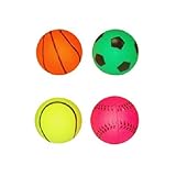 HENBRANDT 4 x Assorted Sports Pattern Hard Sponge Rubber Hi-Bounce Balls (Tennis, Basketball, Baseball & Football)