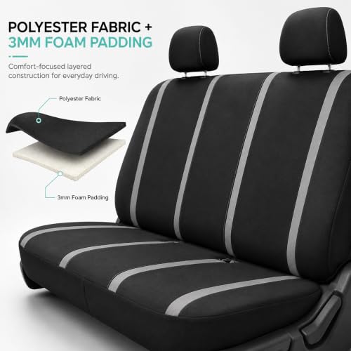 Image of FH Group Car Seat Covers Rear Set Cloth - Car Seat Covers with Removable Headrest,Universal Fit,Automotive SeatCovers,Washable Car SeatCover for SUV,Sedan,Van Gray
