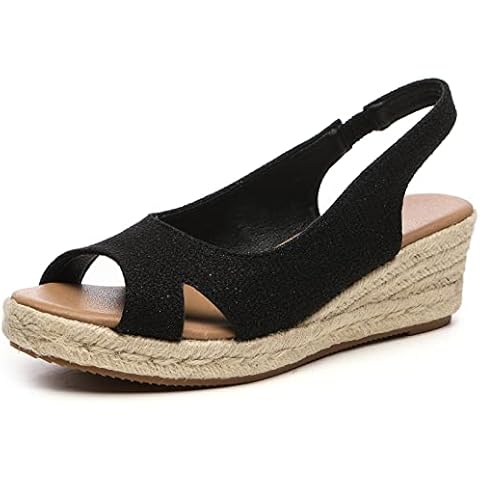 Kentti Women's Classic Comfort Open Toe Cross Espadrilles Wedge Sandals Black 8 US Cover