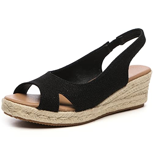 Kentti Damen Classic Comfort Open Toe Cross Espadrilles Wedge Sandalen Schwarz 39 EU Cover